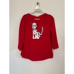 Mesh + Lace Red Dalmatian Dog Graphic Knit Top 3/4 Sleeve Size Large